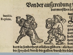 L0069446 Woodcut of drinking and vomiting