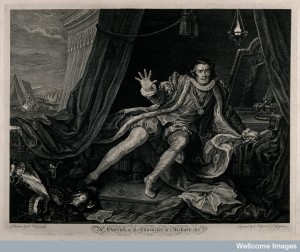 V0049252 David Garrick (1717-1779) in the rôle of Richard III, awaken