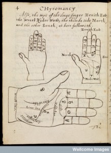 Illustration of 3 hands in Chyromancy Credit: Wellcome Library, London. Wellcome Images