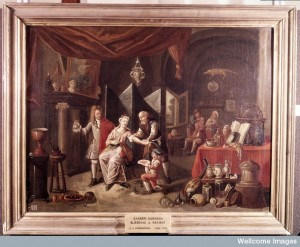  A surgeon letting blood from a woman's arm, and a physician Credit: Wellcome Library, London. 